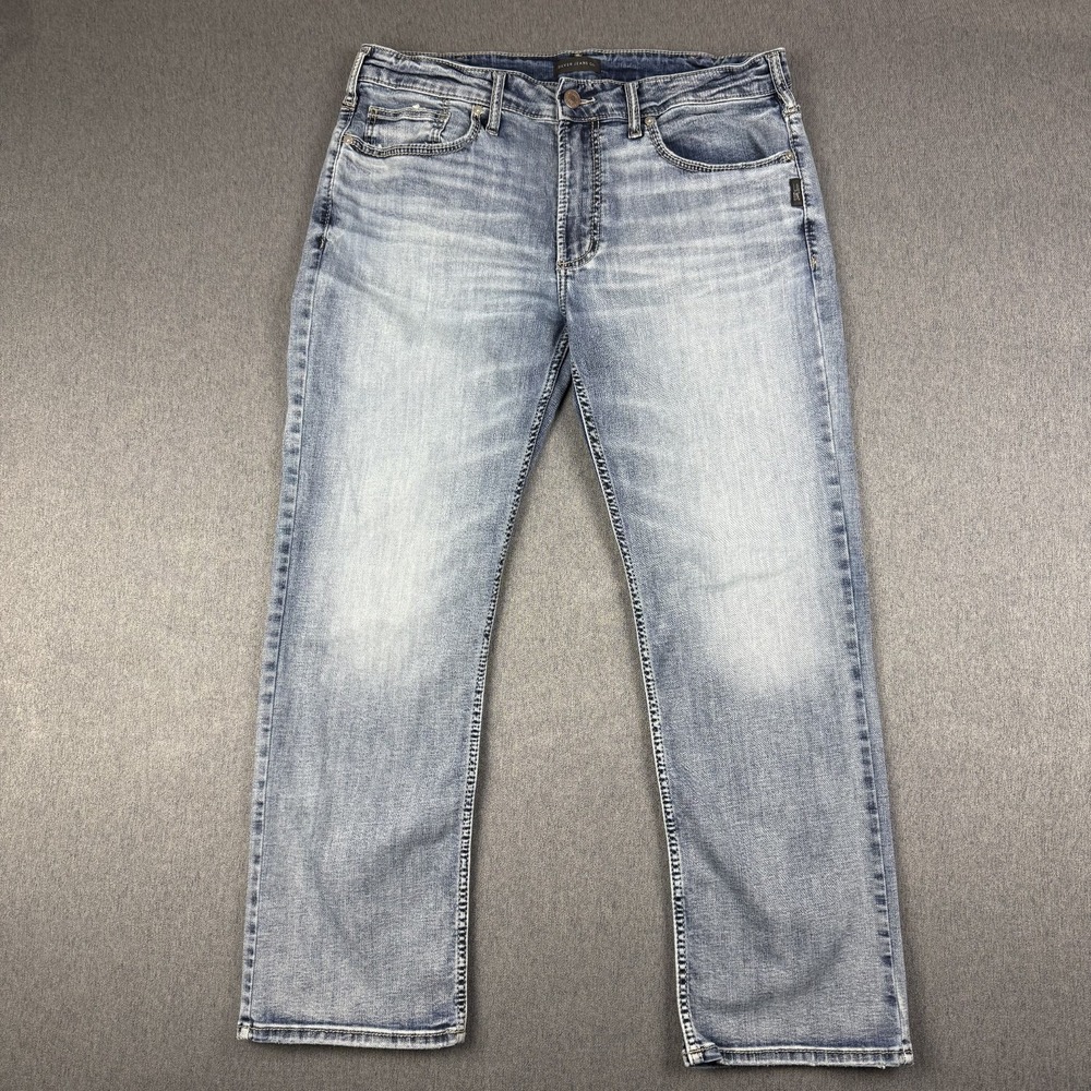 Silver Jeans Co Grayson Mens 36x30 Blue Denim Light Wash Straight Leg Casual